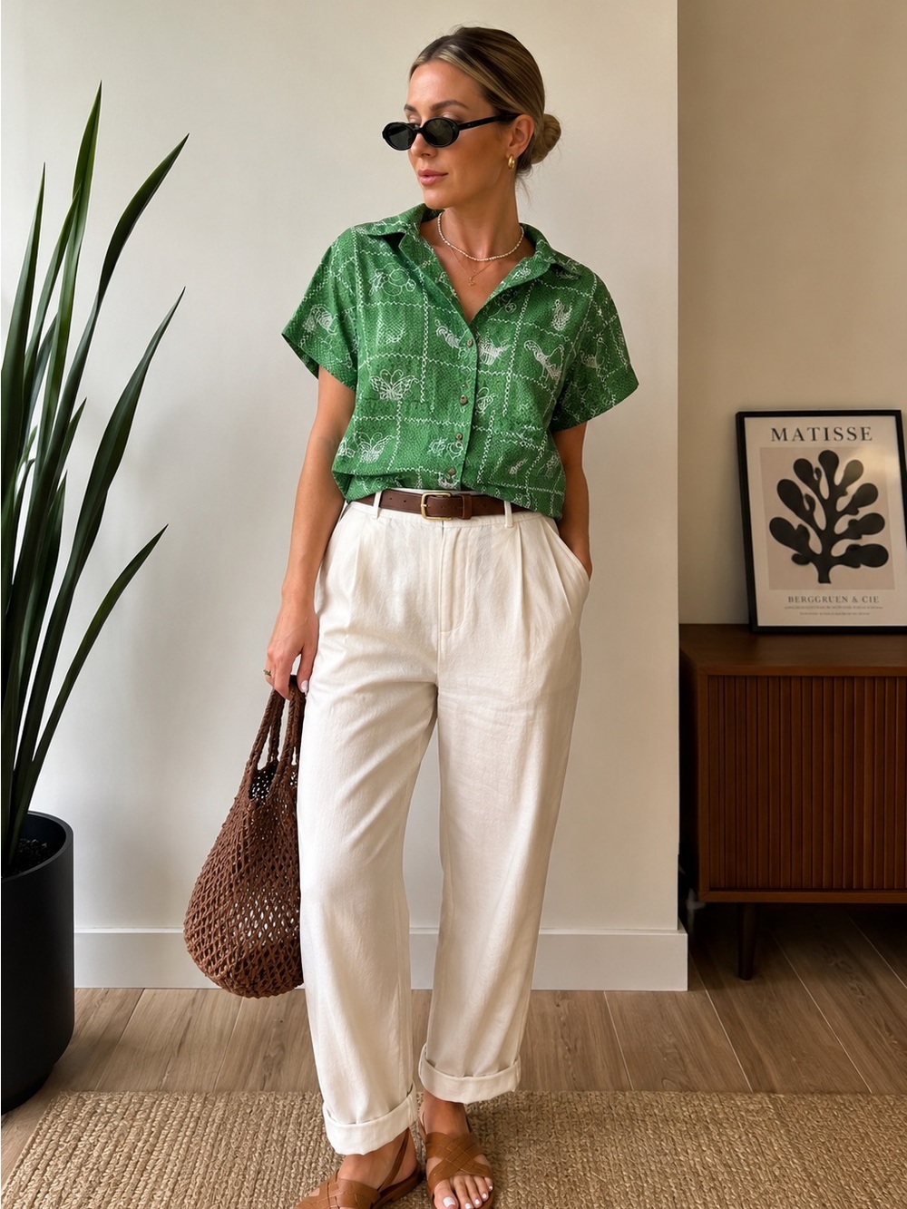 BDG Urban Outfitters Embroidered Green Camp Shirt XS Cotton Button-Up Top